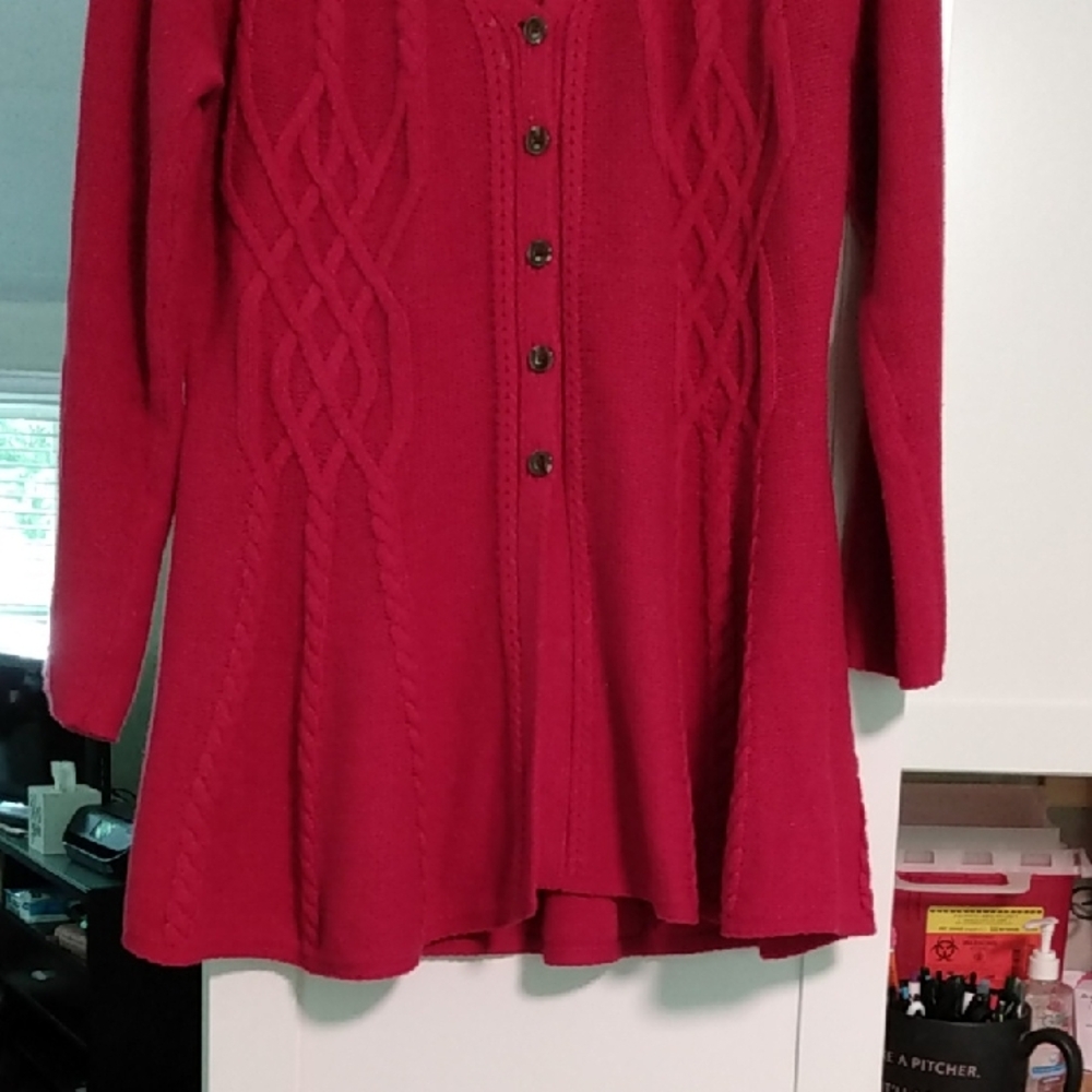 Women's Red Cable Knit Sweater